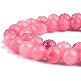 DIQIO Natural Stone Beads Gemstone Beads for Jewelry Making - Crystal Beads for Bracelets, 6mm Beads Round Loose Beads(59-62pcs, 6mm, Pink Jade)