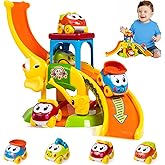 Marstone Toddler Toys for 1 2 Year Old Boys and Girls Gifts: Educational Elephant Slide with 4 Animal Car Toys for Baby 12-18 Months, First Birthday Gifts for Kids, Learning Push Truck Tracks Age 1-2