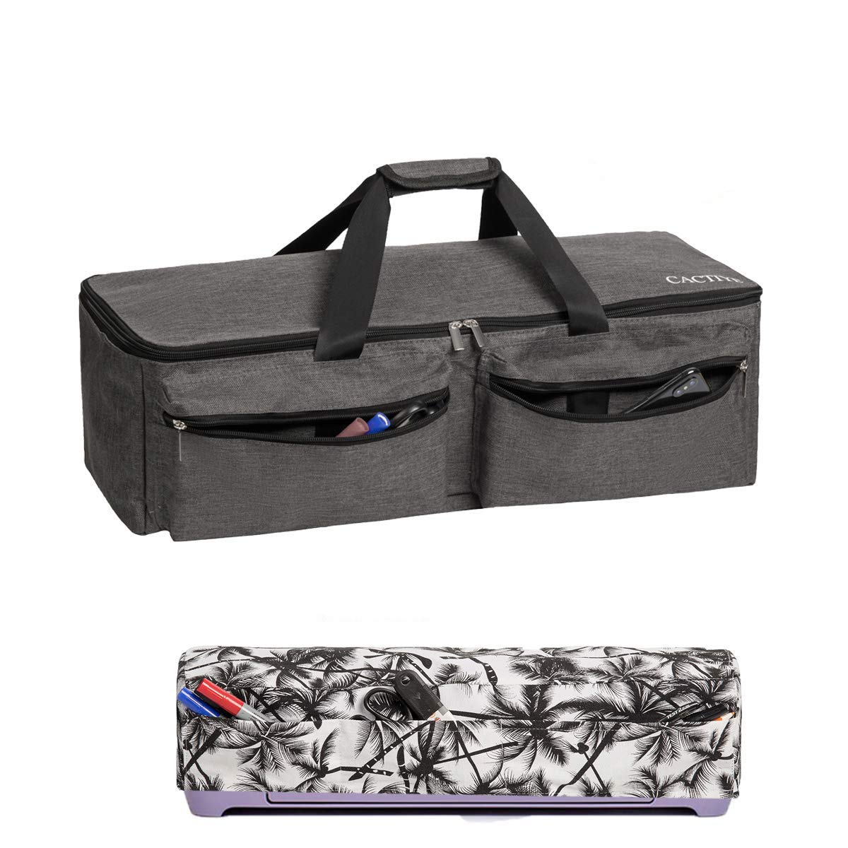 CACTIYE Carrying Bag Compatible with Cricut Explore Air and Maker, Waterproof Tote Bag Compatible with Cricut Explore Air and Supplies (Gray+Coconut, 1+1)