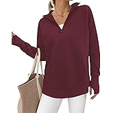 BTFBM Sweaters for Women Fall Clothes 2026 Pocket Quarter Zip Pullover V Neck Long Sleeve Knit Trendy Winter Sweater
