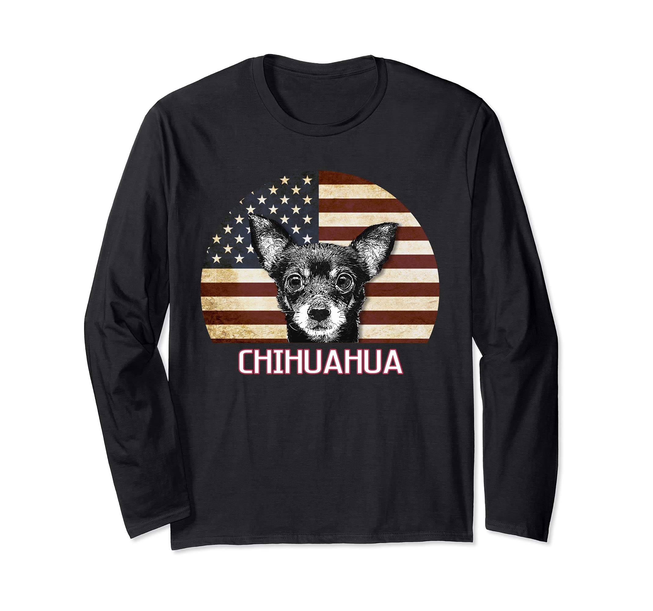 Chihuahua Dog Lover Owner Retro USA American Merica Flag Long Sleeve T-Shirt