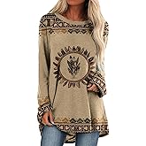 LOAIHA Western Shirts for Women Long Sleeve Native American Cowgirl Shirt Aztec Cow Skull Sweatshirt Ethnic Country Outfits