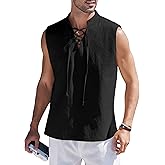 COOFANDY Men Tank Top Cotton Linen Beach Sleeveless Shirt Lace Up Bohemian Hippie Renaissance Pirate Kilt Medieval Tunic