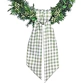 Ftuuo Light Green Buffalo Plaid Wreath Sash for Front Door Seersucker Wreath Satin Sash Burlap Garland Ribbon Accessories for Wreath Yard Doorway Indoor Outdoor Bridal Shower Home Decor,5.1 x 54.3
