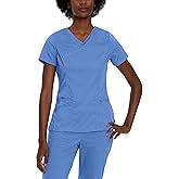 Landau Proflex Tailored Fit Stretch 3-Pocket Mock Wrap Scrub Top for Women 4161 Ceil