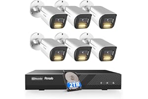 PANOOB NVR Security Camera System 5MP, 6X 5MP Wired Security IP Bullet PoE Camera with Human Detection, 2 Way Audio, Smart Dual Light Full Color Night Vision, 4K 8CH NVR 2TB HDD, PB65A0608-5MD