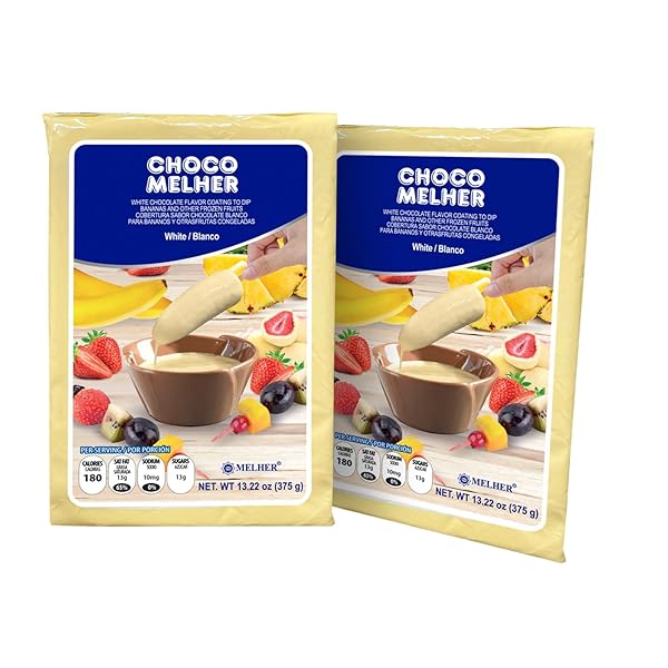 CHOCOMELHER BLANCO – 2 PACK MILK WHITE CHOCOLATE MELTS FOR CHOCOBANANOS – COATING CHOCOLATE – BEST TO COVER FROZEN BANANAS & STRAWBERRIES – TRADITIONAL SNACK FROM EL SALVADOR – 2 OF 13.22 OZ BAGS.