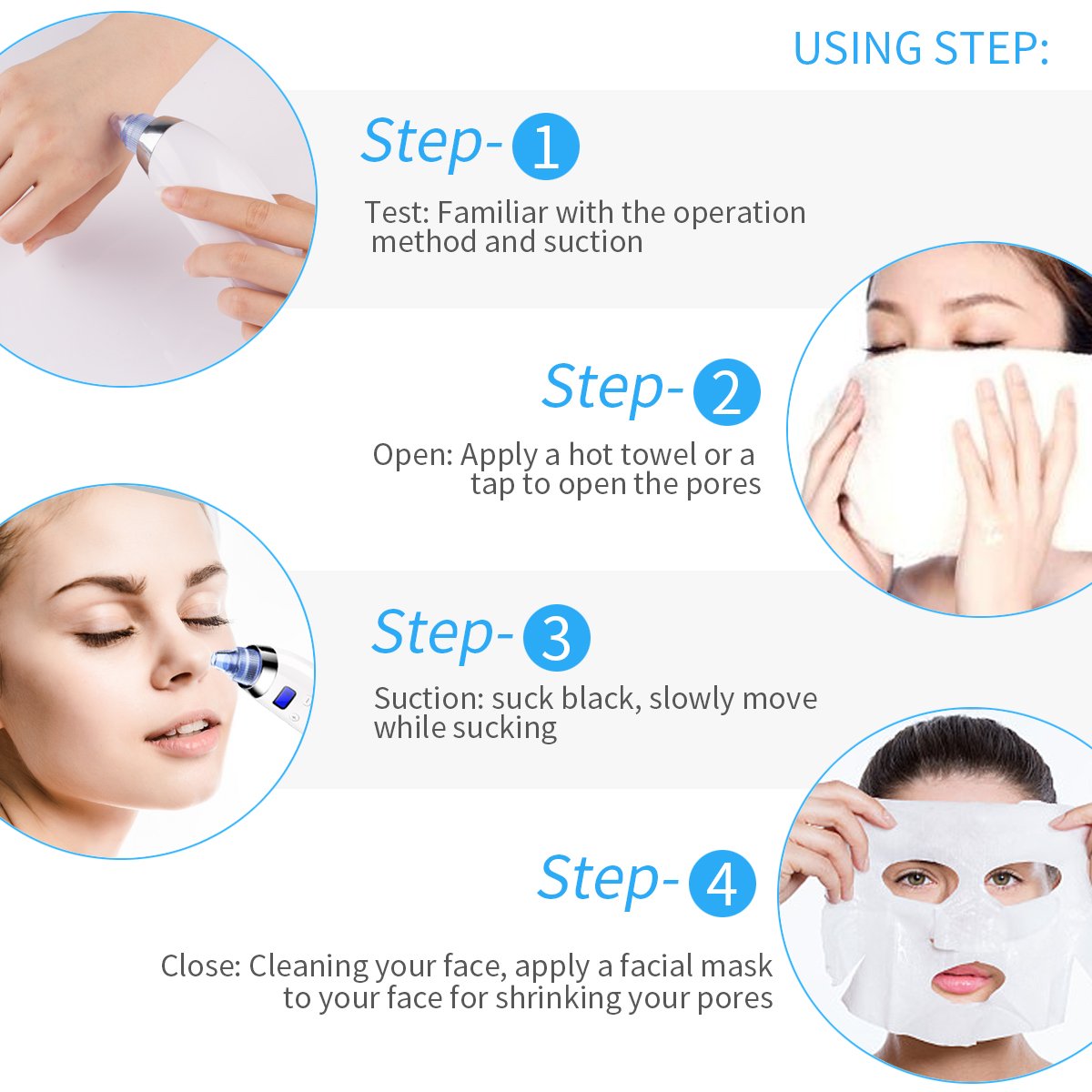 Limpiador de Poros Eléctrico, Eliminador de Espinilla Recargable del Vacío + 4 Accesorios Multifuncionales - Morpilot Máquina Multifuncional de Limpiar Poros Faciales