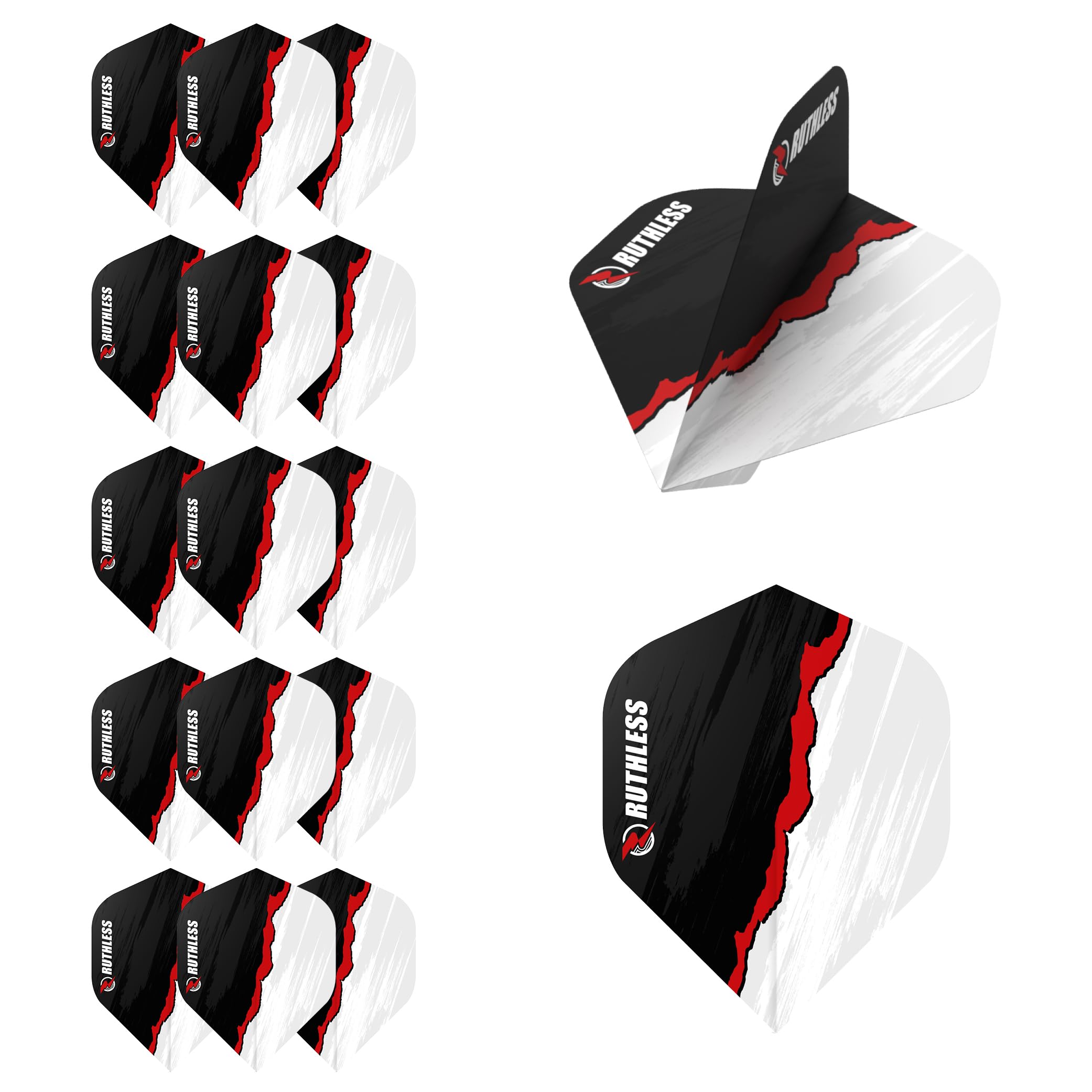RUTHLESS Dart Flights | Premium 100 Micron Standard Number 2 Shape Rip Torn Design, White, 5 Sets of 3 Flights (5XF4188)