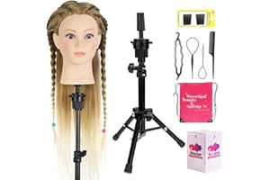 NEVERLAND BEAUTY & HEALTH Neverland Beauty Mannequin Head with Hair with Tripod Stand Set, 26-28" Cosmetology Mannequin Head with Stand, Doll Head for Hair Styling Braiding Practice Manikin Head with Tripod, Ombre Golden