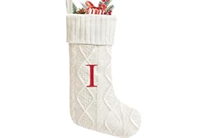 Yoochee 21 Inches Knitted Christmas Stockings with Initials, Large White Custom Monogram Embroidery Christmas Stockings with Letter, Personalized Xmas Decoration for Holiday Family Party-I