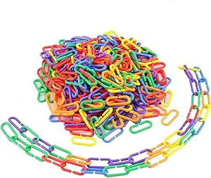 Fashionclubs Plastic C-Clips Hooks Chain Links C-Links Sugar Glider Small Rat Parrot Cage Toys, Children's Learning Toys 400 Assorted Color Links