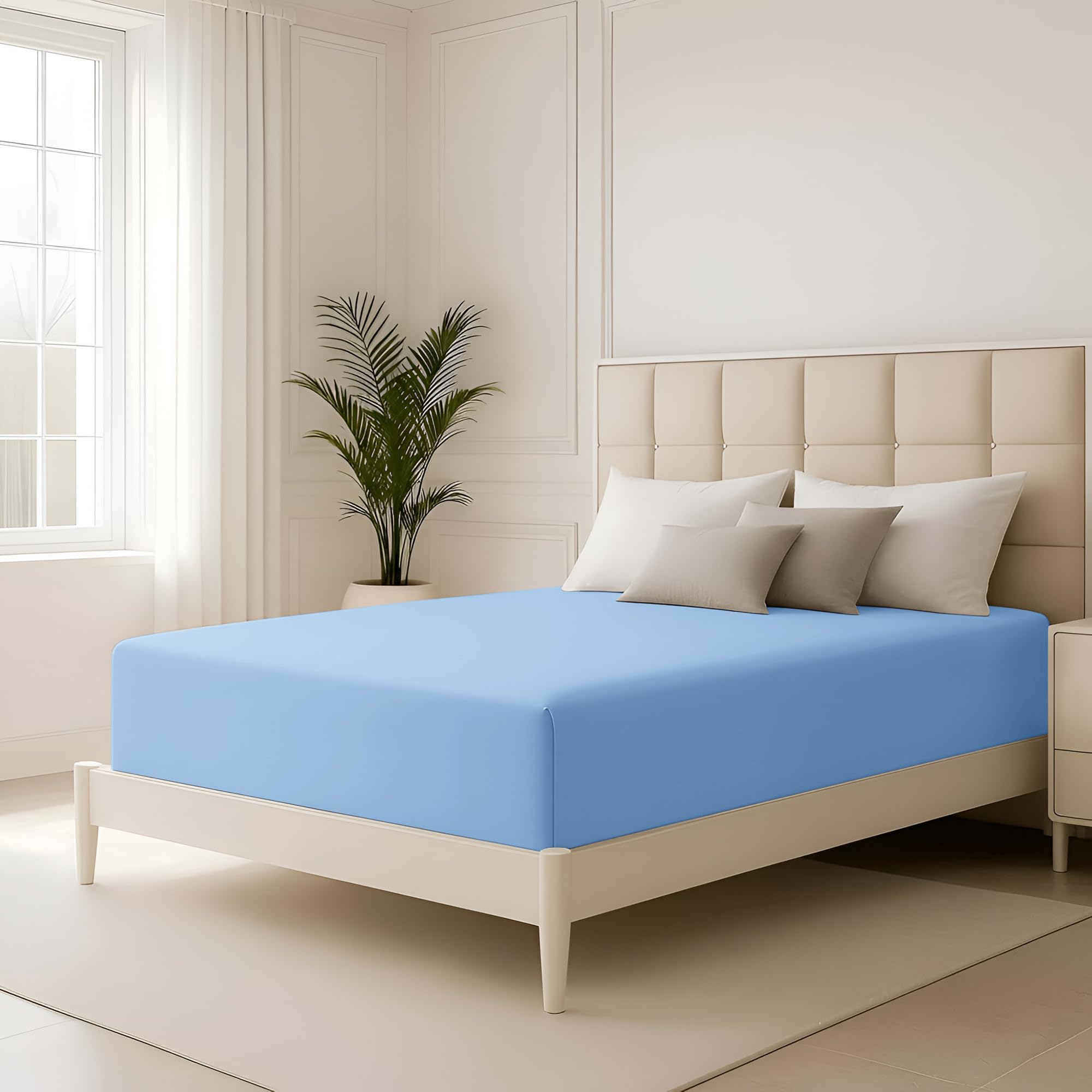 Hafaa King Size Fitted Sheets 40 Cm Extra Deep Pocket Light Blue Bed Sheet Soft Brushed Microfiber Fabric Elastic Corners Breathable Shrinkage Fade-Resistant Bedsheets — image 1