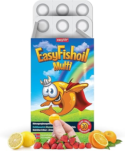 Omega 3 Kinder Jelly – EasyFishoil – Fischöl Kapseln hochdosiert mit DHA & EPA, Cholin, Folsäure, Vitamin D3, B6 & B12 – leicht zu kauen & zuckerfrei – 30 Tage