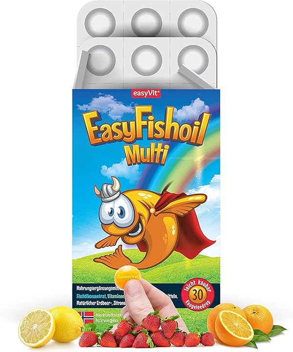 Omega 3 Kinder Jelly – EasyFishoil – Fischöl Kapseln hochdosiert mit DHA & EPA, Cholin, Folsäure, Vitamin D3, B6 & B12 – leicht zu kauen & zuckerfrei – 30 Tage