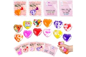 OFRYH 24PCS Valentines Squishies,Valentines Cards with Squishy Fidget Heart Stress Ball Toys,Valentines Day Gifts,Bulk Valentines Gift Exchange for Kids School Classroom Party Favors Supplies
