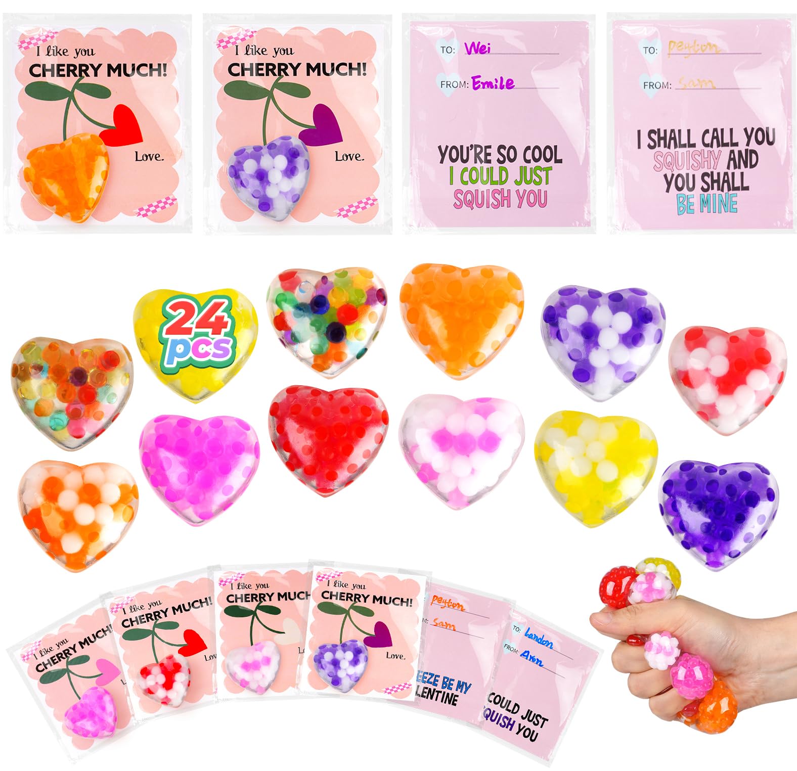 Photo 1 of 24PCS Valentines Squishies,Valentines Stress Balls for Adults,Valentine Day Cards Classroom Favors,Valentine's Bulk Fidgets Squishy Toys Party Favors Exchange Gift