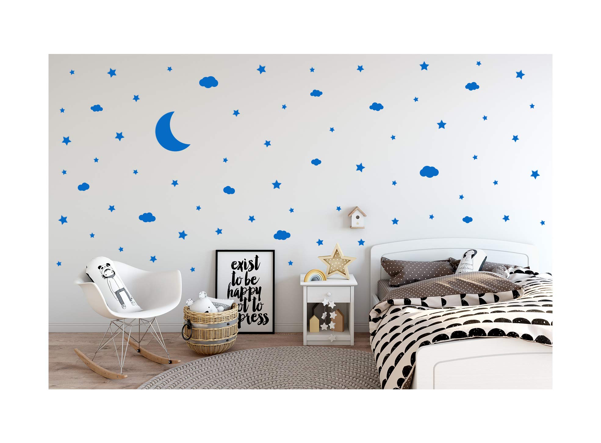 StickerDeen | Moon Stars and Clouds Wall Stickers - Decoration Removable Nursery, Baby Bedroom Art Vinyl Decal Gift | (Pack of 71) (Blue)