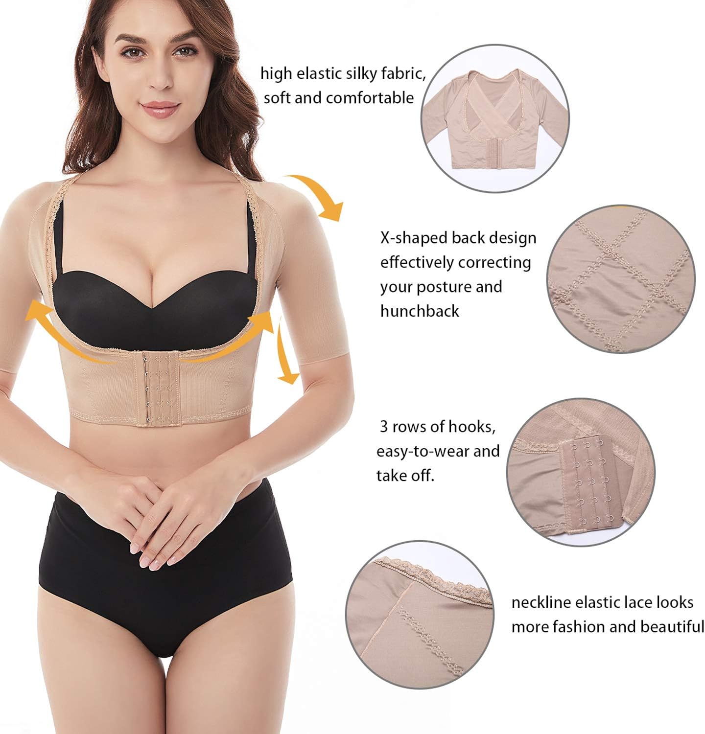 Upper Arm Shaper for Women Compression Sleeves Post Surgical Slimmer Humpback Posture Corrector Tops Shapewear at  Women’s Clothing store