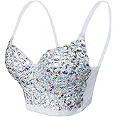 atokiss Women's Sexy Rhinestone Glitter Gemstone Push up Bustier Crop Top Club Party Corset Top Bra