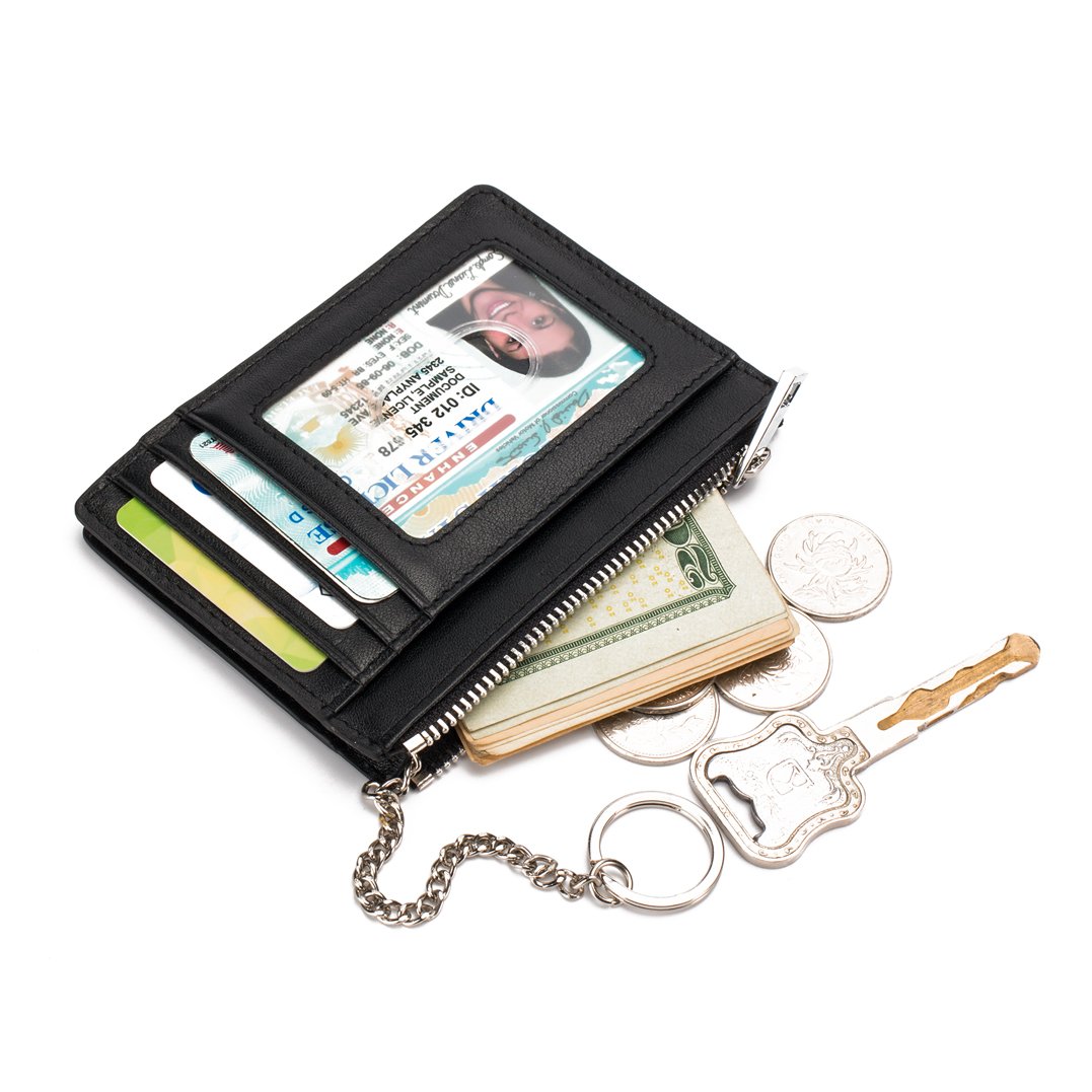 Leather Zip Credit Card Holder Wallet with ID Window Keychain RFID Blocking Buy Online in UAE