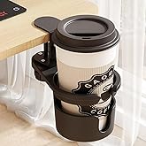 Desk Cup Holder Clamp, 360° Rotating Anti-Spill Table Cup Holder, Adjustable Clip on Cup Holder for Gaming Desk, Gamer Gift, Drink Holder for Coffee Cup, Office Accessories for Home and School (Sleek)