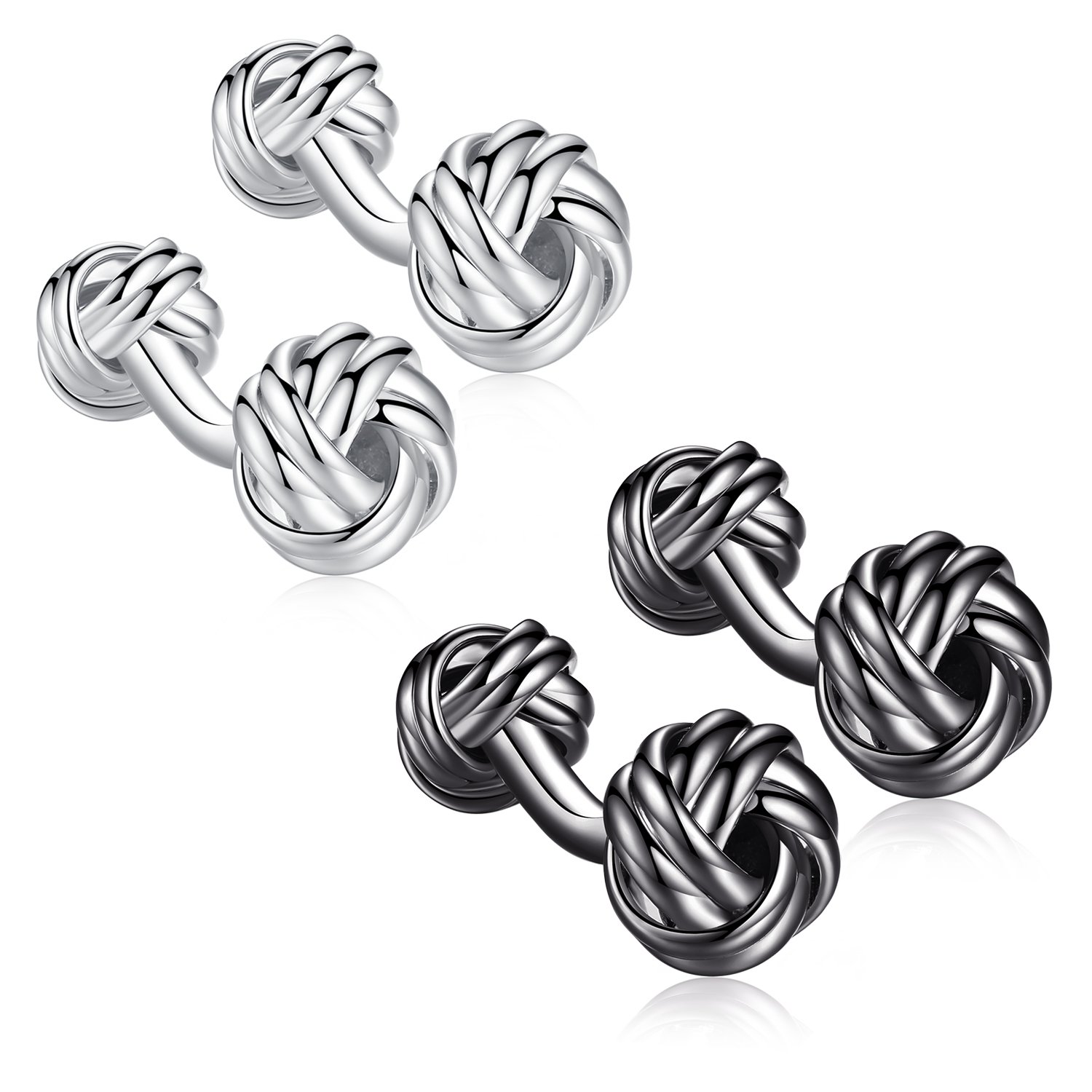 HONEY BEAR 2 Pairs Knot Twisted Cufflinks Set for Men's Shirt Wedding Business Gift (without box)