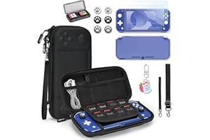 YK YOUNIK Younik Switch Lite Case, Portable Switch Lite Carrying Case, 14 in 1 Accessories Kit with Carrying Case, Protective Cover, Game Card Case, Screen Protectors, Thumb Grips, Pendant and straps (Black)