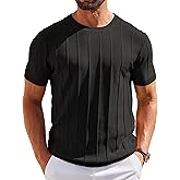 COOFANDY Men's T- Shirts Short Sleeve Knit Sweater Shirt Casual Crewneck Ribbed Pullover Tees