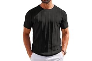 COOFANDY Men's T- Shirts Short Sleeve Knit Sweater Shirt Casual Crewneck Ribbed Pullover Tees