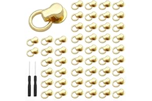 ASAMUYU 50 Sets Round Head Flat Studs Rivets with D Ring and Screws, Pull Ring Rivets for DIY Leather Craft (Gold)