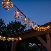 Outdoor Patio String Lights, 8.5FT 10 LED Beaded Copper Wire Ball Lights, Connectable Weather-Resistant Decorative Lights for Pergola, Porch, Bedroom, Backyard &amp; Party
