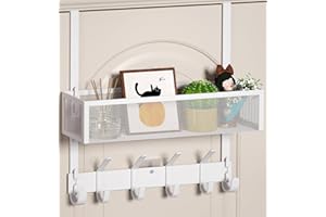 Aimeaihe Over The Door Hooks Organizer, Over The Door Towel Rack with Mesh Basket, 10 Coat Hooks and 2 Wreath Hangers, Bathroom Door Organizer Back of Door Hanger Organizer for Bedroom, Kitchen(White)