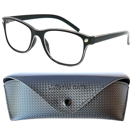 Line Nerd Lesebrille mit großen Gläsern - mit GRATIS Etui und Brillenputztuch | Kunststoff Rahmen (Schwarz) | Lesehilfe für D