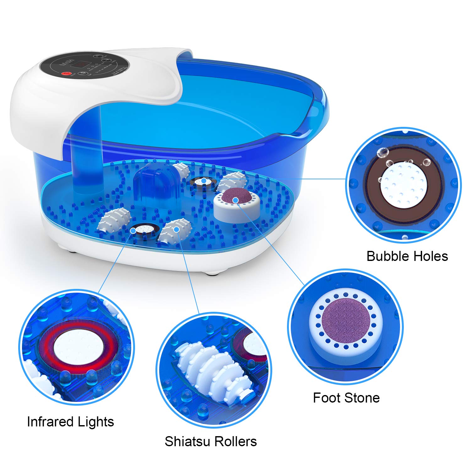 Foot Spa Misiki Foot Bath Massager with Heat Bubbles Vibration and Auto Shut-Off, 4 Massage Rollers and Pedicure Stone for Acupressure Shiatsu Massage to Relieve Feet Muscle Pain: Beauty