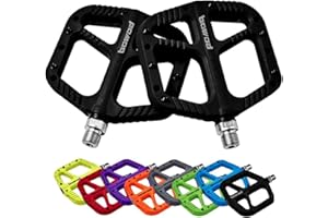 BOWOD MTB Pedals Flat Mountain Bike Pedals Adult, Light and Wide Nylon Composite Bicycle Platform Pedal w Grippy Pins, 9/16" Cr-Mo Spindle 2 Bearings, Clipless Pedals for BMX Gravel Road E.Bike 9/16"