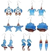 LiQunSweet 14 pcs 7 Styles Ocean Theme Acrylic Dangle Earrings Starfish Turtle Fish Sea Horse Earring with Iron Earring Pin for Women Anniversary Birthday Presents