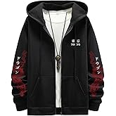 Floerns Men's Letter Print Long Sleeve Zip Up Hoodie Thermal Sweatshirt