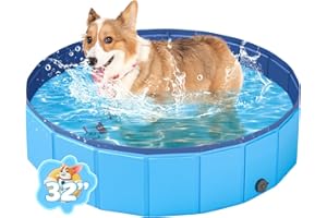 YSJILIDE Foldable Pool, Portable PVC Pet Swimming Pool, Collapsible Dog Bath for for Large Medium Small Dogs & Kids (S-32"x 8" Blue)