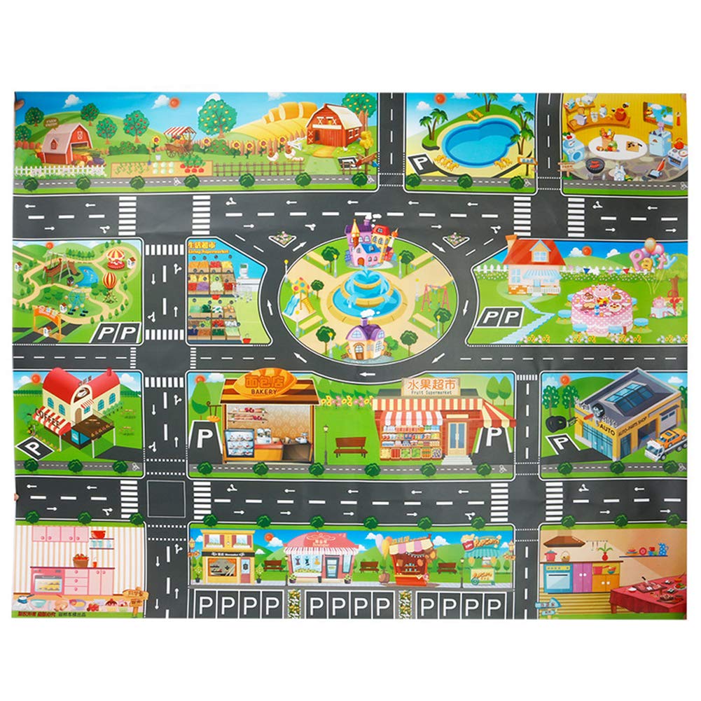 Plastic Rug,Splat Mat, Washable For Floor Or Table,Carpet PVC City Life Great For Educational Road Traffic Mat Learning Carpets