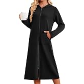 Ekouaer Zipper Robe for Women Long Bath Robe Soft Housecoat Hooded Bathrobe | Long Sleeves, Full Length Robe with Pockets, Casual Sweatshirt Loungewear Jacket, Cozy Fall Winter Warm Robe for Shower