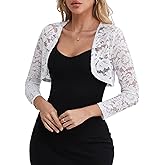 Fuinloth Women's Lace Shrugs, 3/4 Sleeve Bolero Sheer Floral Top Cardigan