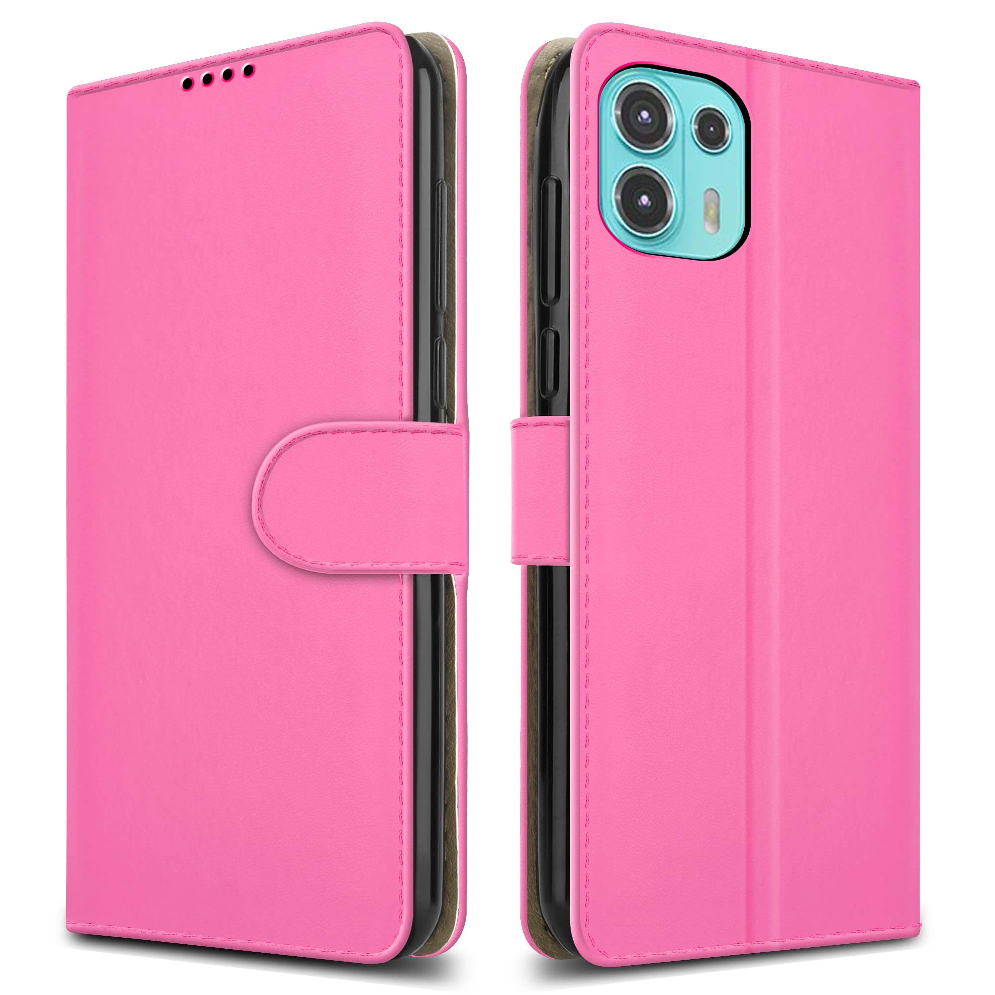 PIXFAB For Motorola Edge 20 Lite 5G Leather Phone Case, Magnetic Closure Full Protection Book Folio Design, Wallet Case Cover [Card Slots] and [Kickstand] For Motorola Edge 20 Lite 5G - Pink