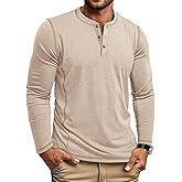COOFANDY Men's Henley Shirts Long Sleeve Casual Maverick Slub Henley T-Shirts Lightweight Basic Tee