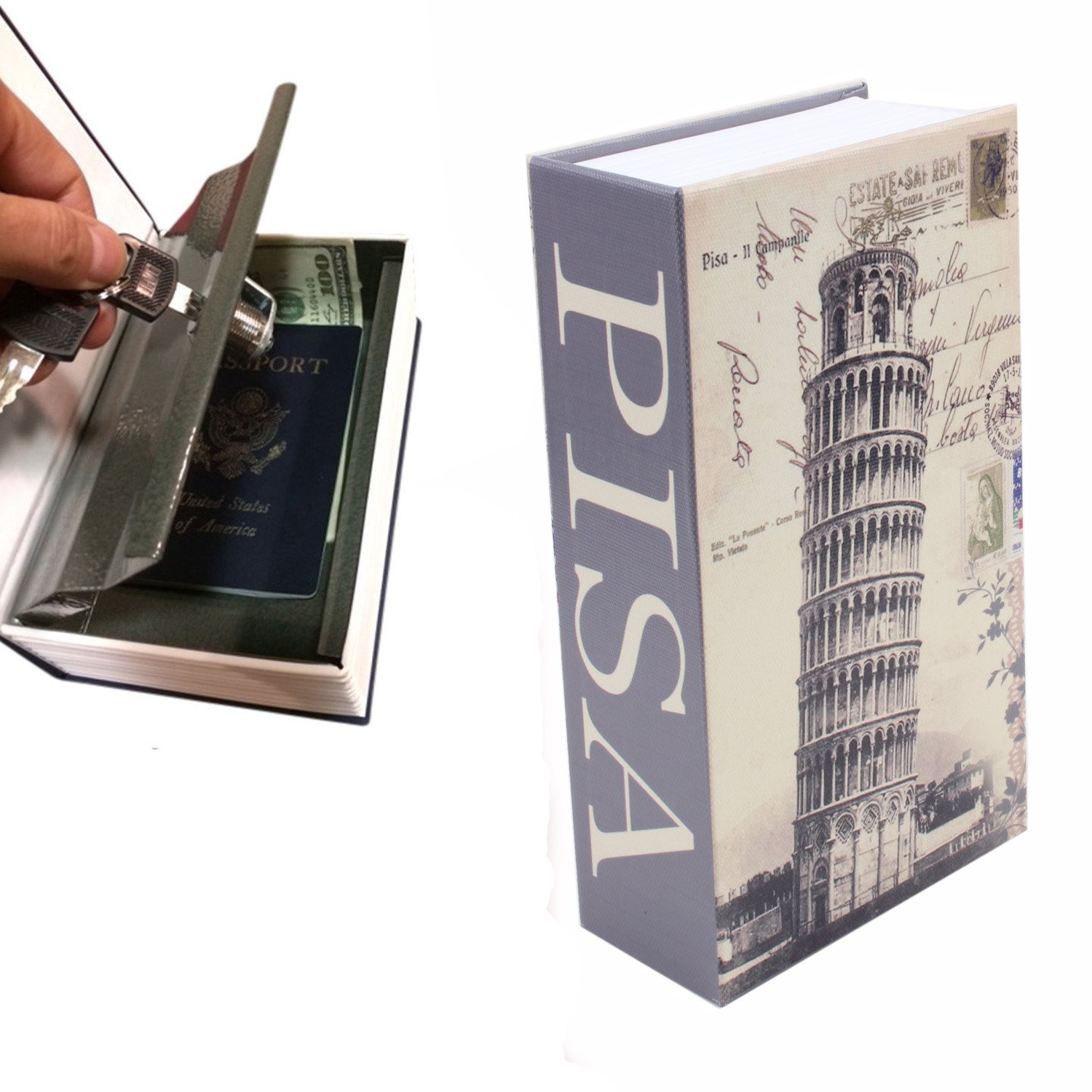 EIOU 9.5 x 6.2 x 2.2 inches Book Safe With Key Security Diversion Hidden Book Safe With Strong Metal Case inside (Leaning tower)