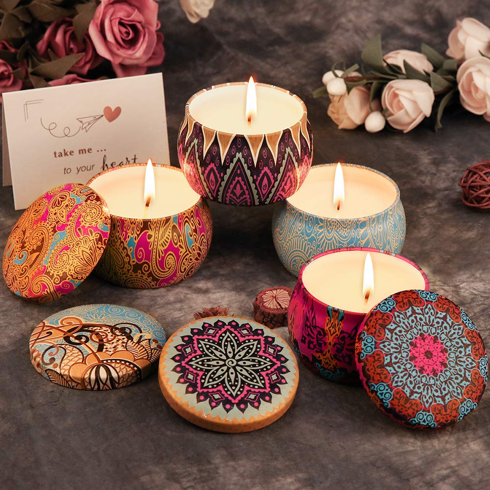 ARINO Lot de 4 Bougie Parfumées Romantique - Lavande, Rose,Citron,Figue Méditerranéenne, Bougie Cire pour Détente et Aromathérapie