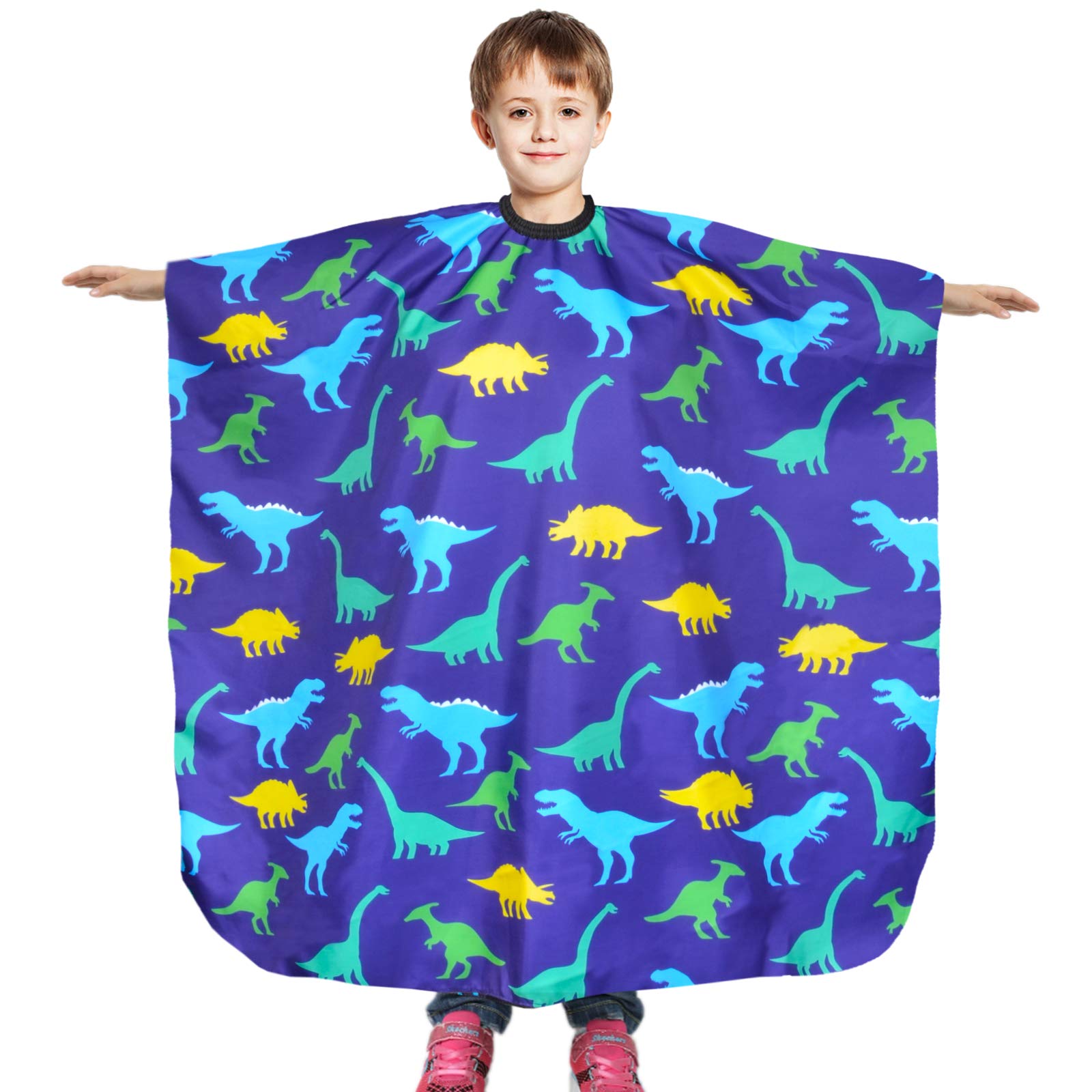 Nidoul Kids Hairdressing Cape Barber Haircut Cape, Dinosaur Waterproof Hairdresser Apron for Child Boys Girls, 47"x39" Extra Long Hair Cutting Apron with Clip Closure