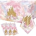 3 Pack Princess Tablecloths Birthday Decorations,Plastic Pink Rose Castle Table Cloth for Parties,Disposable Rectangle Floral Table Cover for Baby Shower Girls Birthday Party Supplies,54x108 Inch