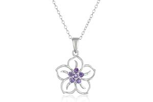 Amazon Essentials Genuine or Created Gemstone Birthstone Flower Pendant Necklace with Chain in Sterling Silver, 18" (previously Amazon Collection)
