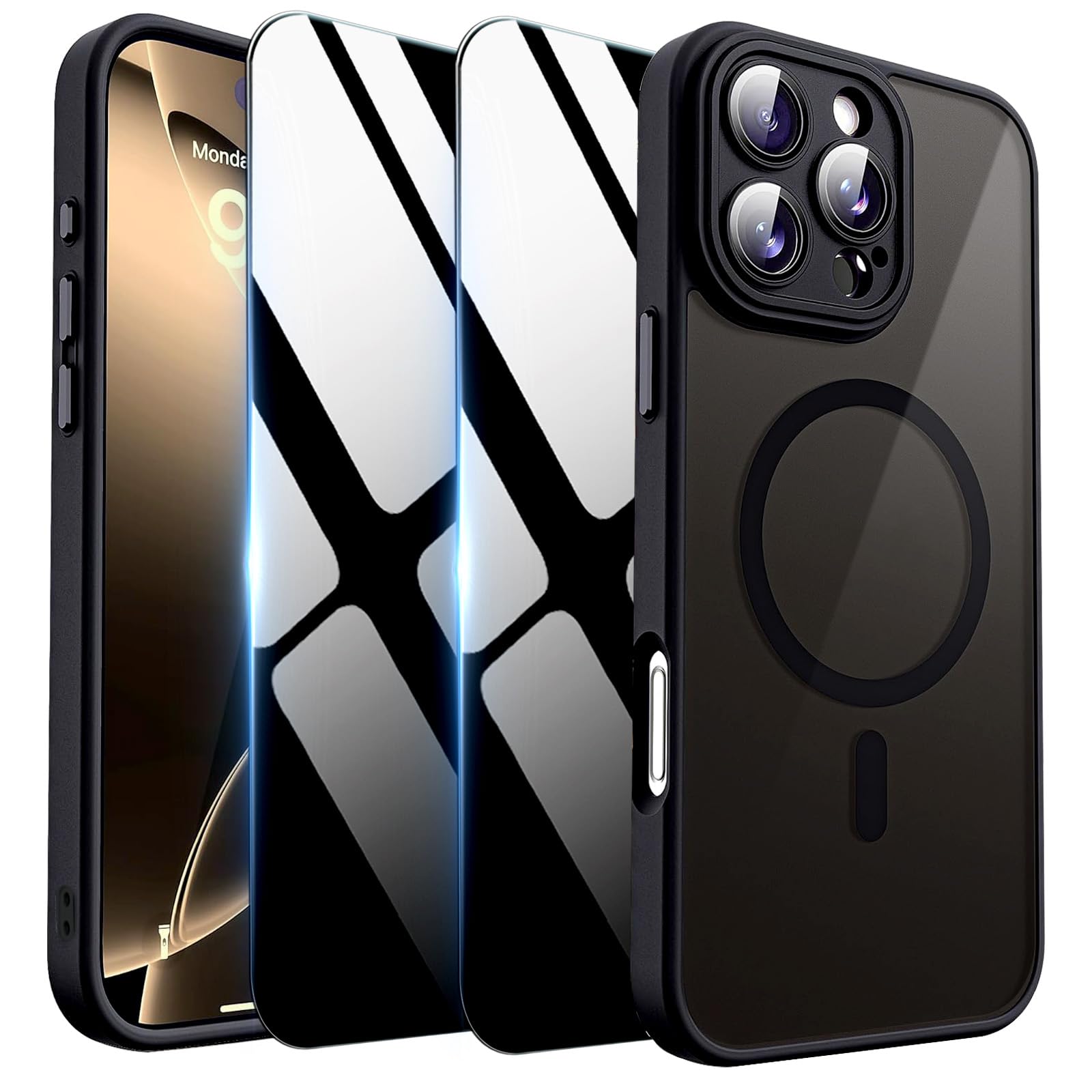 Deekeewe Magnetic Case for iPhone 16 Pro Max with Privacy Screen Protector & Camera Cover [Compatible with MagSafe],Soft Shockproof Phone Case Protective Bumper Cover for iPhone 16 ProMax,Black